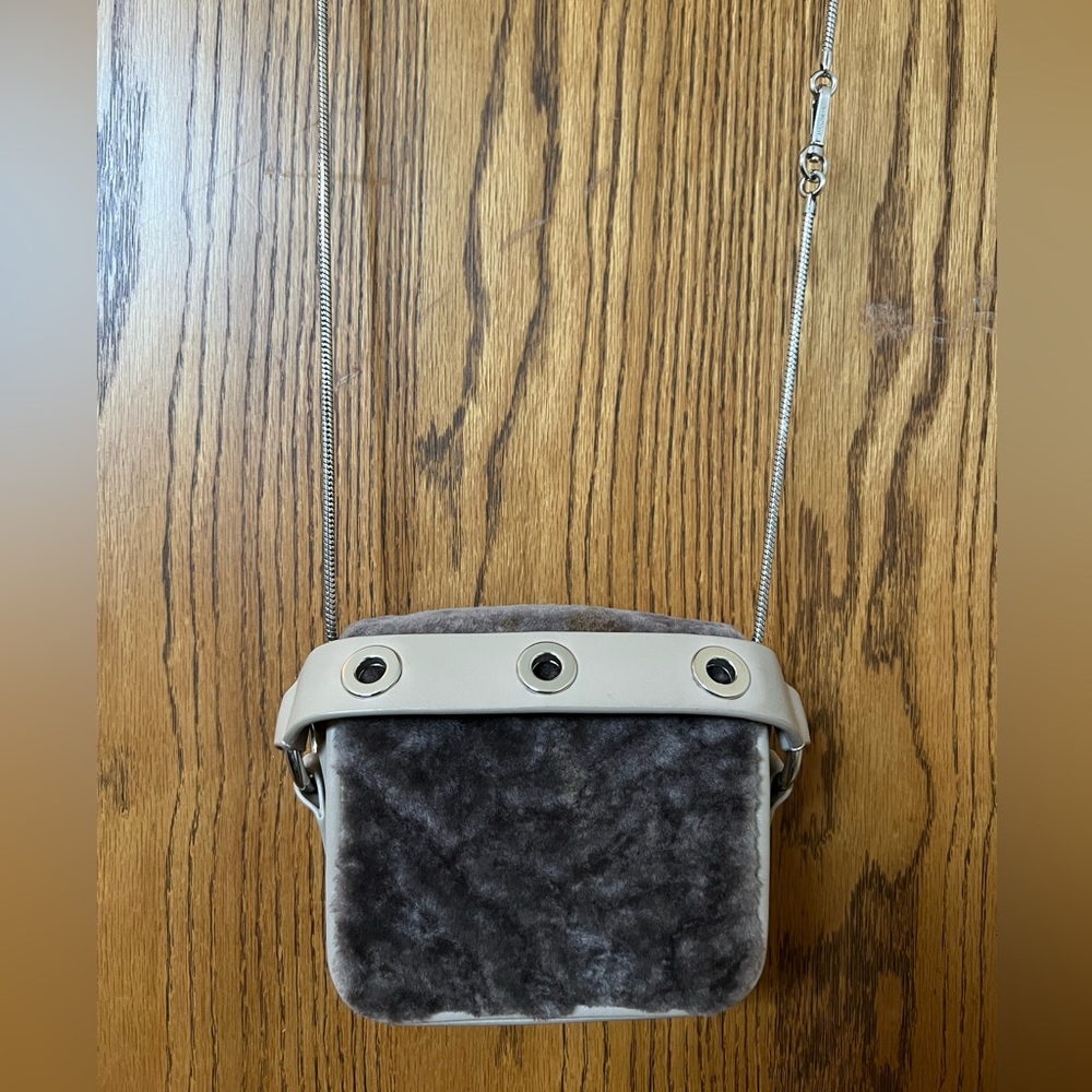 All Saints Lamb Fur Leather Crossbody Handbag Purse